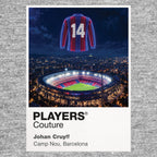 Johan Cruyff Barcelona number 14 Icons in Lights Frame artwork in grey