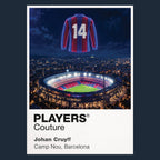 Johan Cruyff Barcelona number 14 Icons in Lights Frame artwork in navy