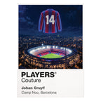 Johan Cruyff Barcelona number 14 Icons in Lights Frame artwork in white