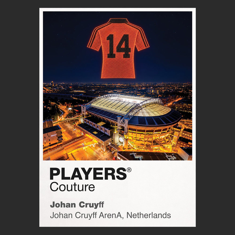 Johan Cruyff Netherlands number 14 Icons in Lights Frame artwork in black