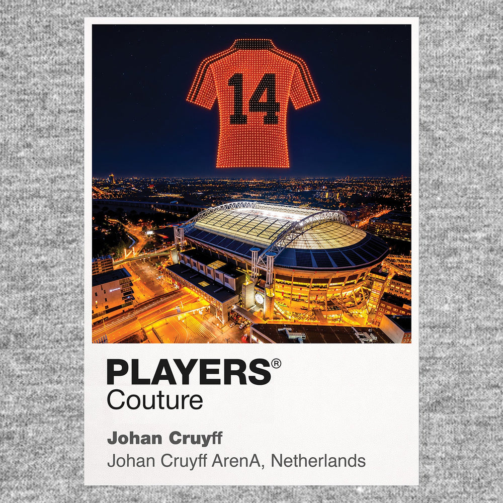 Johan Cruyff Netherlands number 14 Icons in Lights Frame artwork in grey