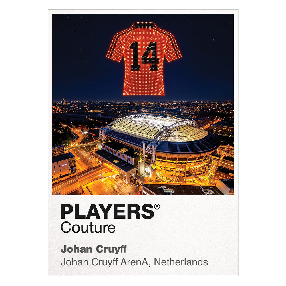 Johan Cruyff Netherlands number 14 Icons in Lights Frame artwork in white
