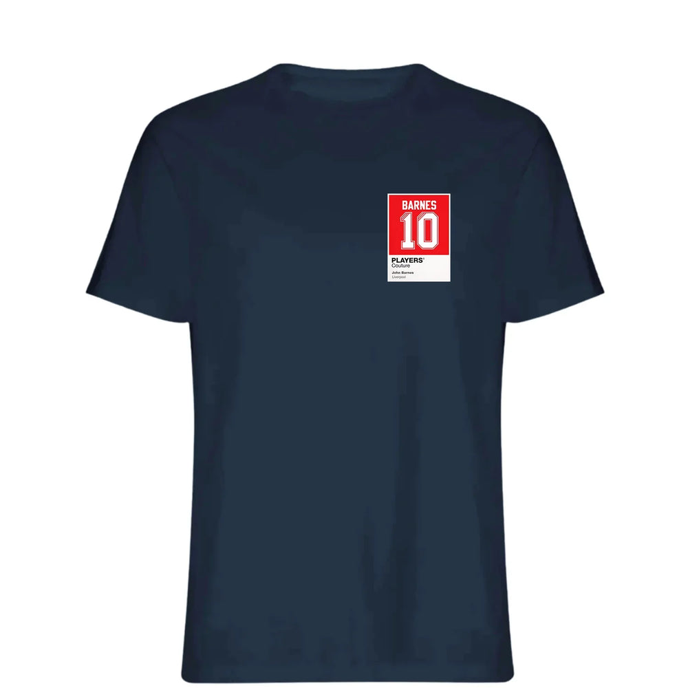 John Barnes 10 Football t-shirt – navy men's t-shirt featuring the John Barnes 10 Football Players Couture logo
