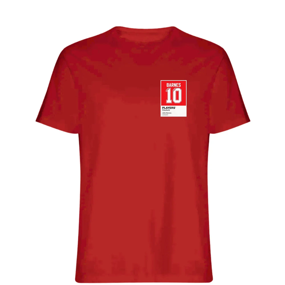 John Barnes 10 Football t-shirt – red men's t-shirt featuring the John Barnes 10 Football Players Couture logo