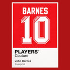 John Barnes 10 Football Shirt Frame Men's Hoodie – red close-up detail shot of the John Barnes Players Couture logo design