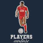 John Barnes Badge Men's Hoodie – navy close-up detail shot of the John Barnes Players Couture logo design
