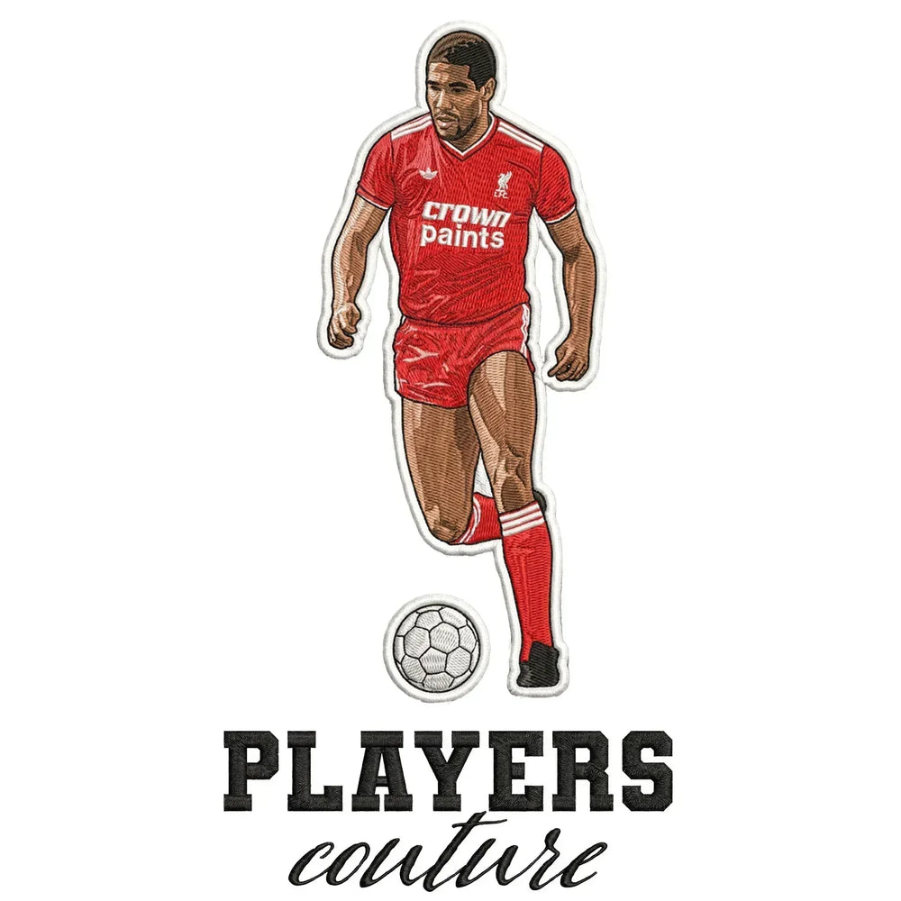 John Barnes Badge Men's Hoodie – white close-up detail shot of the John Barnes Players Couture logo design