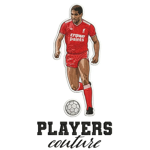 John Barnes Badge Men's Hoodie – white close-up detail shot of the John Barnes Players Couture logo design