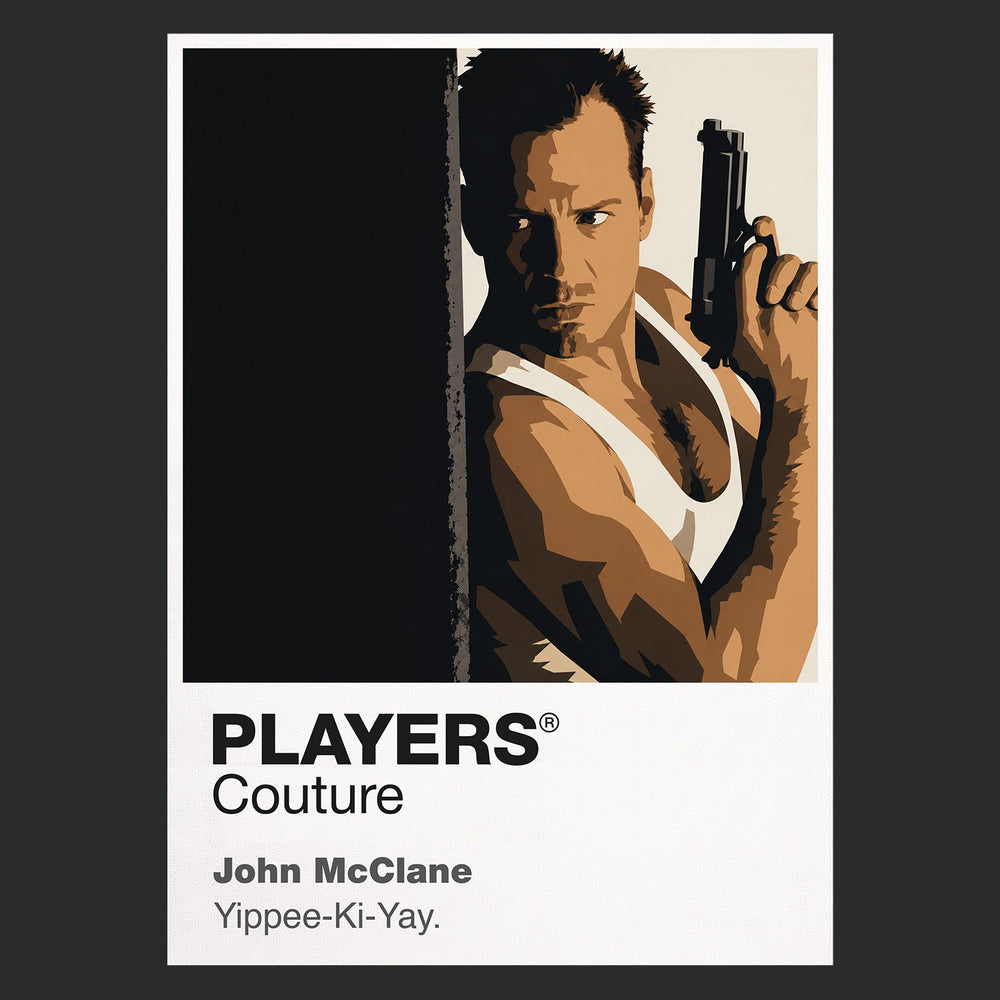 John McClane John McClane in white vest with service pistol and radio inside Nakatomi Plaza Icon Frame artwork in black