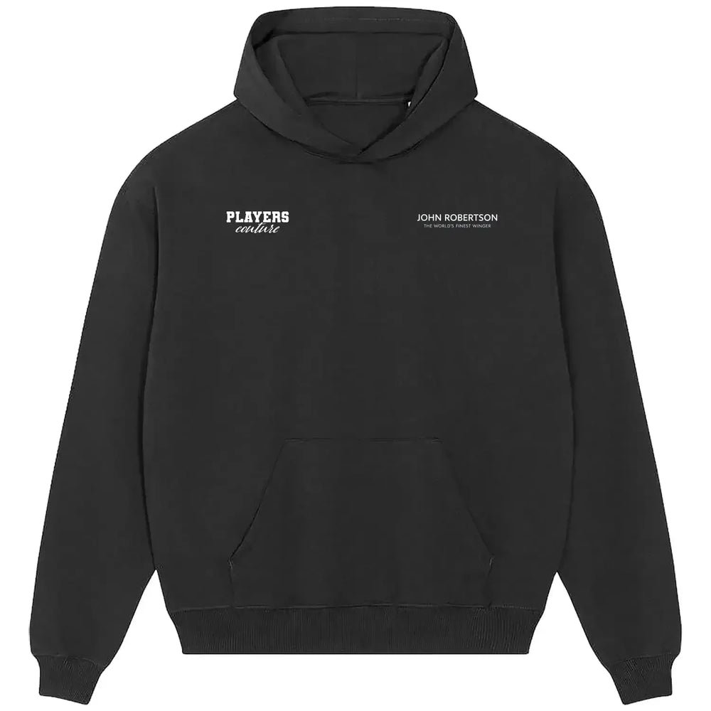 John Robertson hoodie – black men's hoodie featuring the John Robertson Players Couture logo