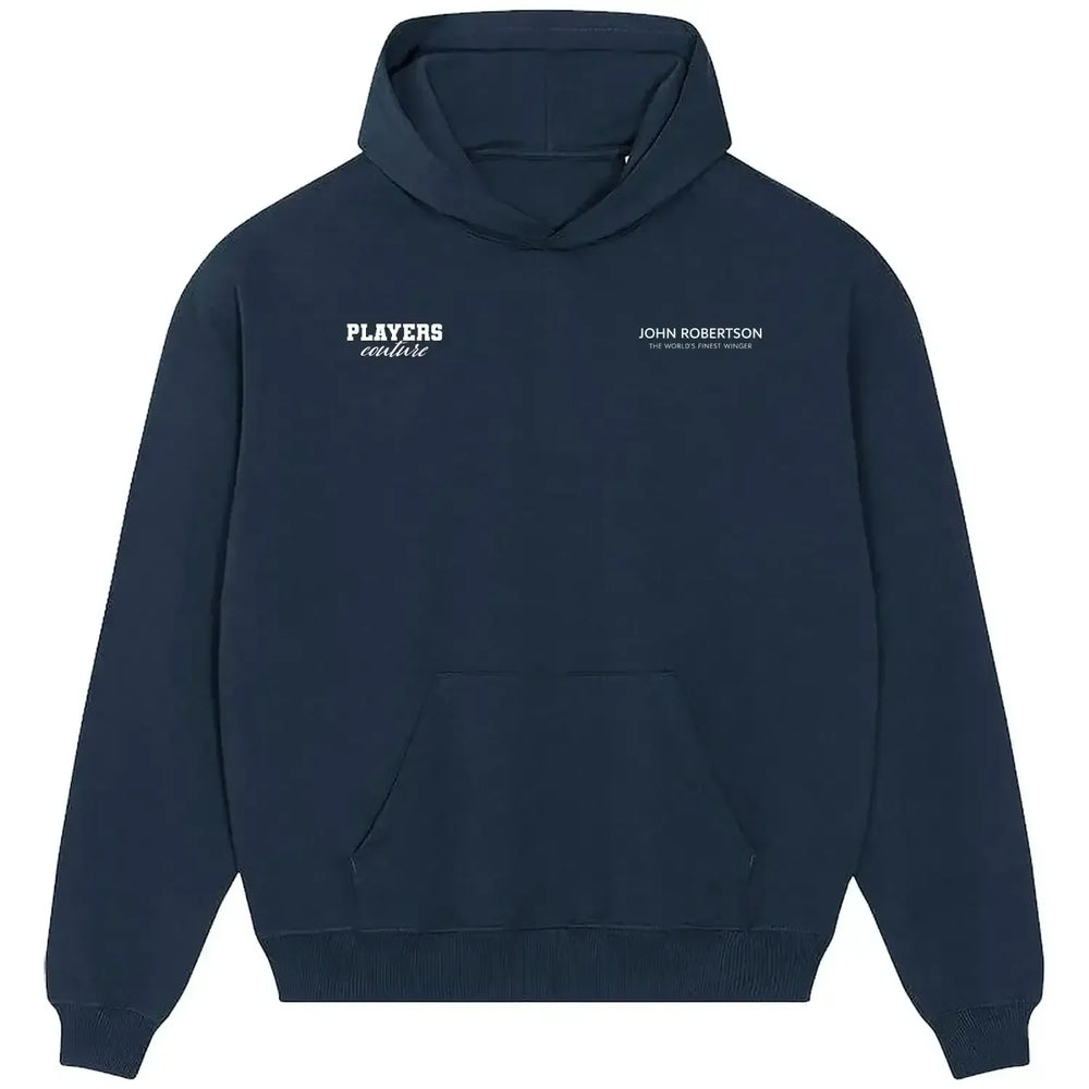 John Robertson hoodie – navy men's hoodie featuring the John Robertson Players Couture logo