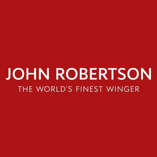 John Robertson Logo Men's T-Shirt – red close-up detail shot of the John Robertson Players Couture logo design