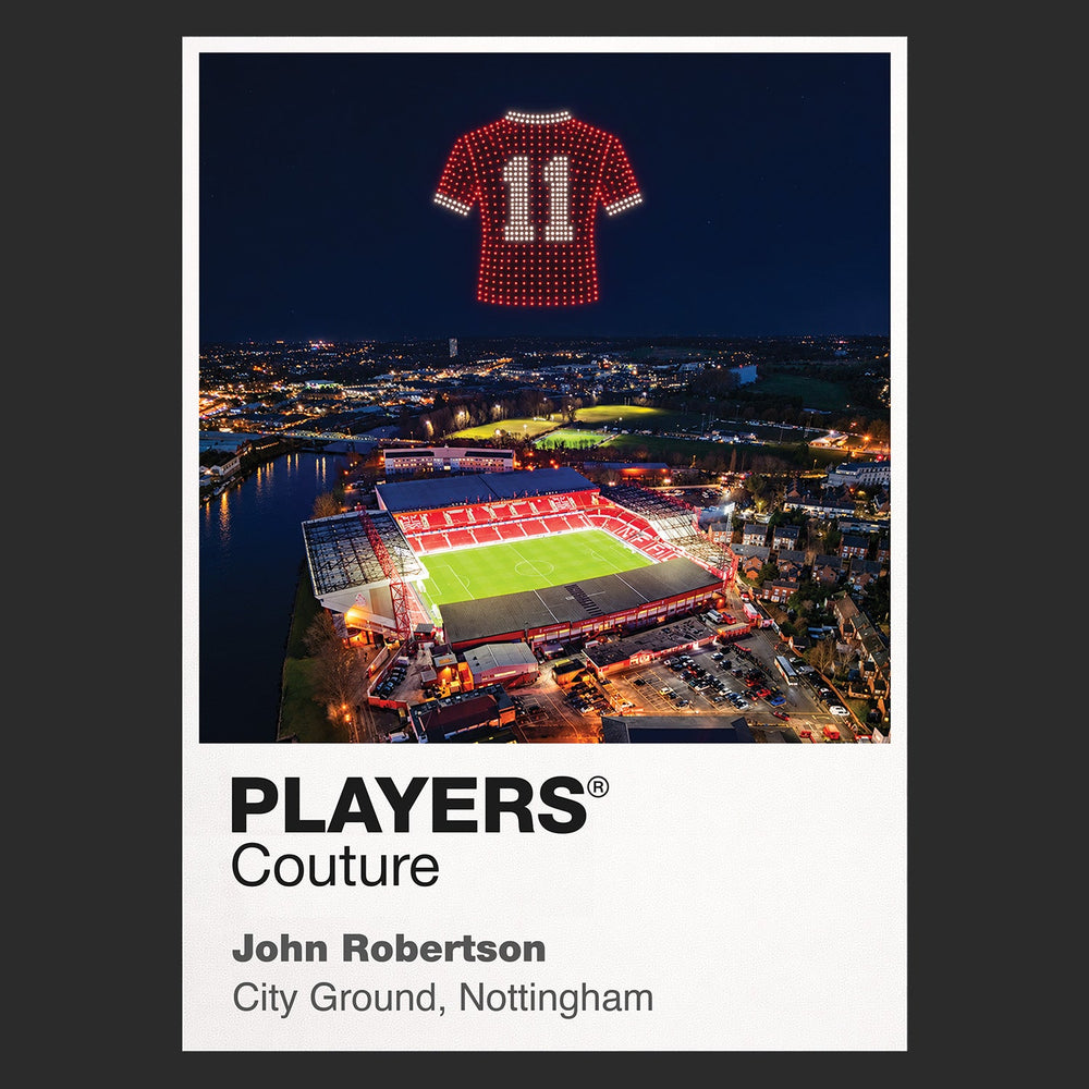 John Robertson Nottingham Forest number 11 Icons in Lights Frame artwork in black