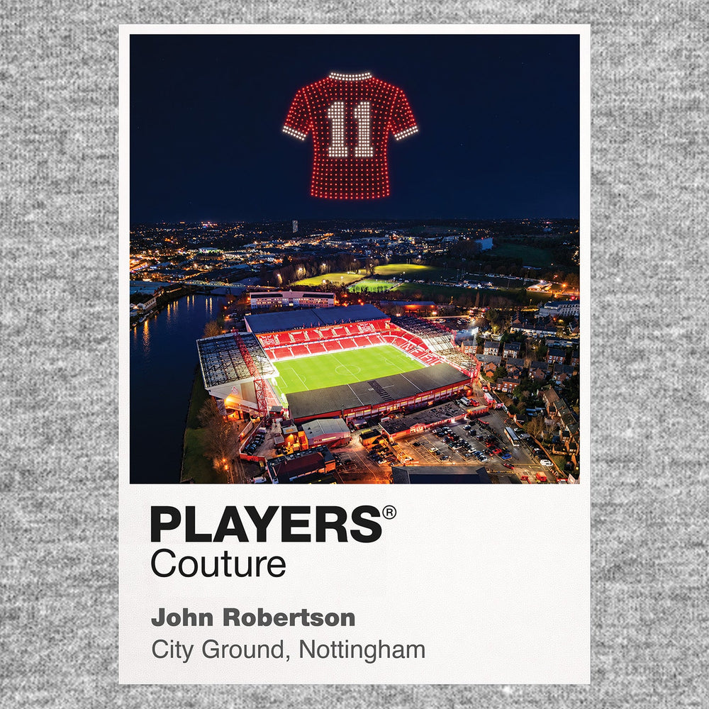 John Robertson Nottingham Forest number 11 Icons in Lights Frame artwork in grey