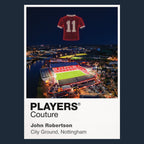 John Robertson Nottingham Forest number 11 Icons in Lights Frame artwork in navy