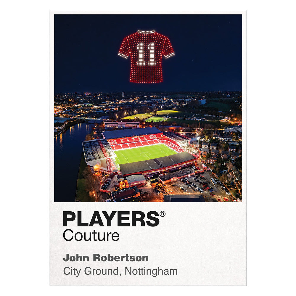 John Robertson Nottingham Forest number 11 Icons in Lights Frame artwork in white