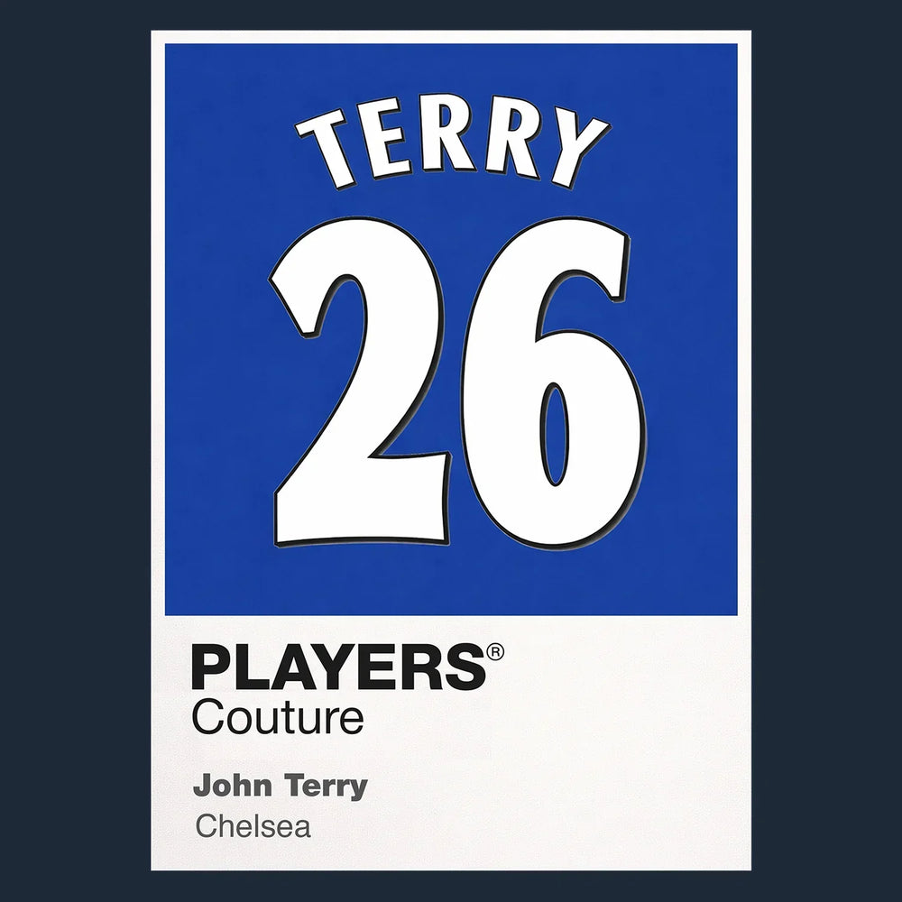 John Terry 26 Football Shirt Frame Men's Hoodie – navy close-up detail shot of the John Terry Players Couture logo design
