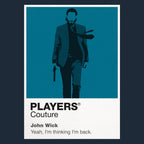 John Wick John Wick in black suit holding a pistol within the gold-lit architecture of the Continental Icon Frame artwork in navy