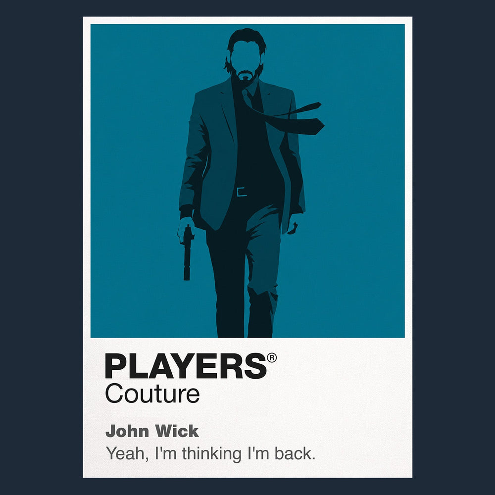 John Wick John Wick in black suit holding a pistol within the gold-lit architecture of the Continental Icon Frame artwork in navy