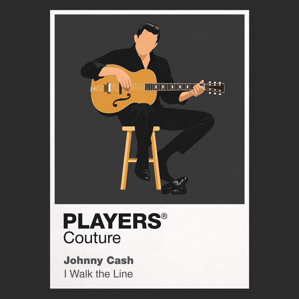 Johnny Cash the Man in Black's restrained stage silhouette and American roots identity Icon Frame artwork in black