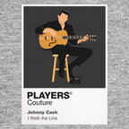 Johnny Cash the Man in Black's restrained stage silhouette and American roots identity Icon Frame artwork in grey