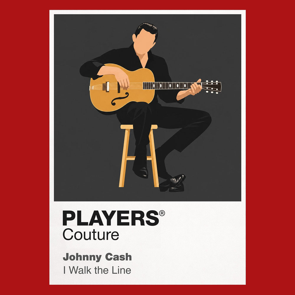 Johnny Cash the Man in Black's restrained stage silhouette and American roots identity Icon Frame artwork in red