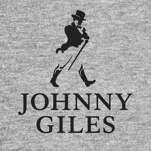 Johnny Giles Logo Men's T-Shirt – grey close-up detail shot of the Johnny Giles Players Couture logo design