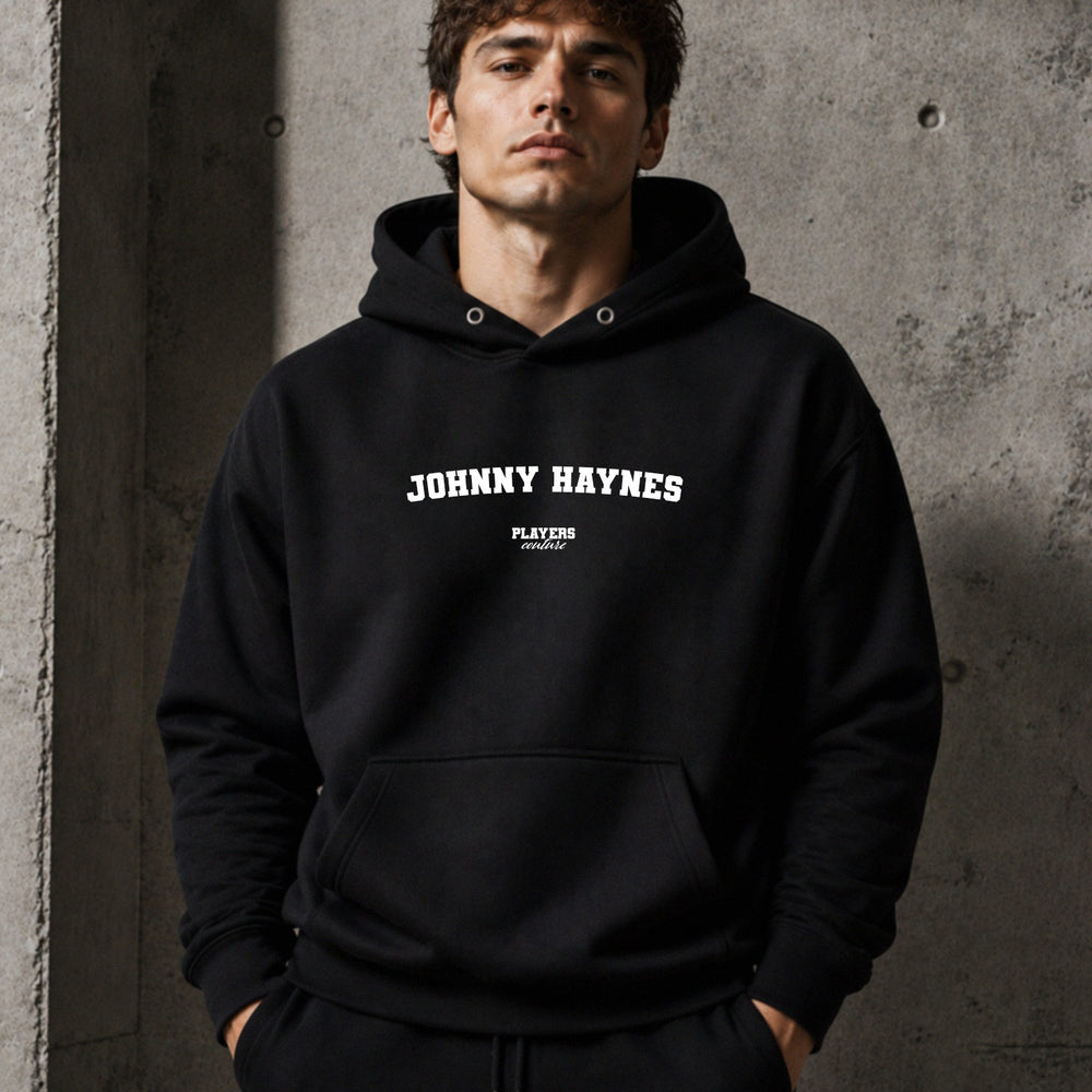 johnny-haynes name-print hoodie - black