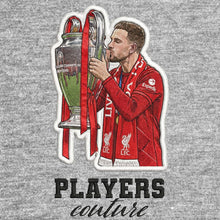 Jordan Henderson Badge Men's Hoodie – grey close-up detail shot of the Jordan Henderson Players Couture logo design
