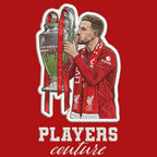 Jordan Henderson Badge Men's Hoodie – red close-up detail shot of the Jordan Henderson Players Couture logo design