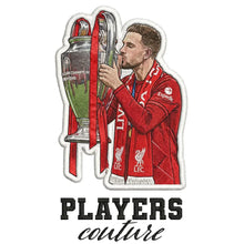 Jordan Henderson Badge Men's Hoodie – white close-up detail shot of the Jordan Henderson Players Couture logo design
