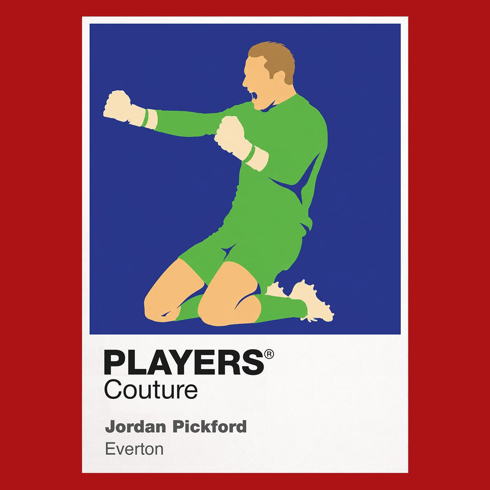 Jordan Pickford Everton Icon Frame Kids T-Shirt — Red Artwork