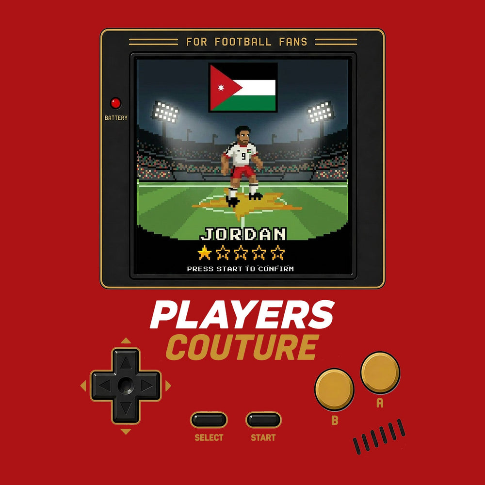 Jordan World Cup 8-Bit Men's T-Shirt retro gaming football design by Players Couture