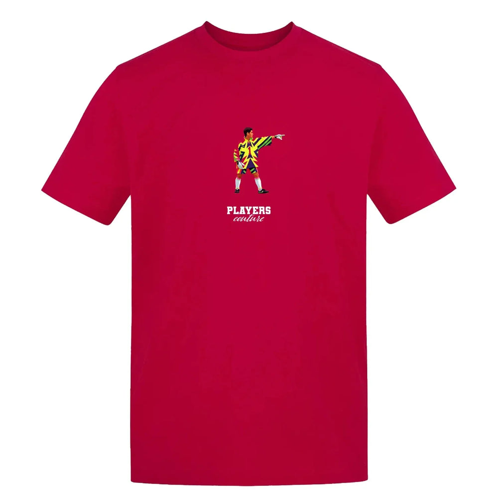 Jorge Campos Icon t-shirt – pink men's t-shirt with black Jorge Campos Icon letters and Players Couture logo on the chest