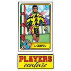 Jorge Campos World Cup Sticker Men's T-Shirt – close-up detail shot of the Jorge Campos World Cup Players Couture logo design