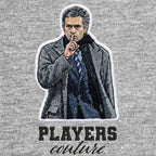 Jose Mourinho Badge Men's Hoodie – grey close-up detail shot of the Jose Mourinho Players Couture logo design