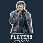 Jose Mourinho Badge Men's Hoodie – navy close-up detail shot of the Jose Mourinho Players Couture logo design