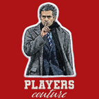 Jose Mourinho Badge Men's Hoodie – red close-up detail shot of the Jose Mourinho Players Couture logo design
