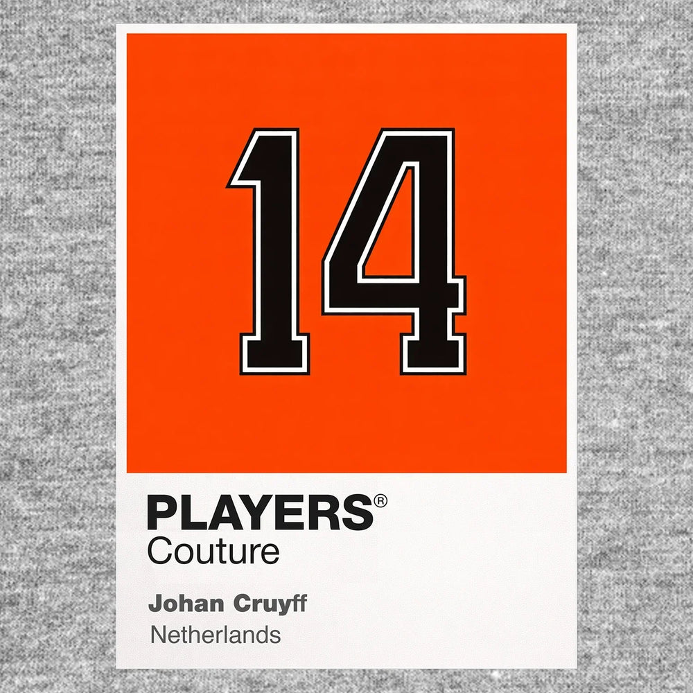 Johan Cruyff 14 Football Shirt Frame Men's Hoodie – grey close-up detail shot of the Johan Cruyff 14 Football Players