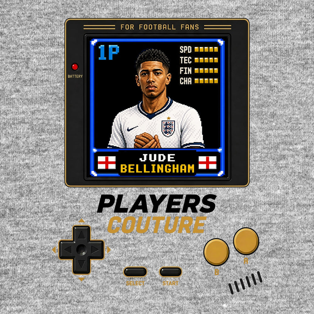Jude Bellingham 1P 8-Bit hoodie retro gaming design by Players Couture