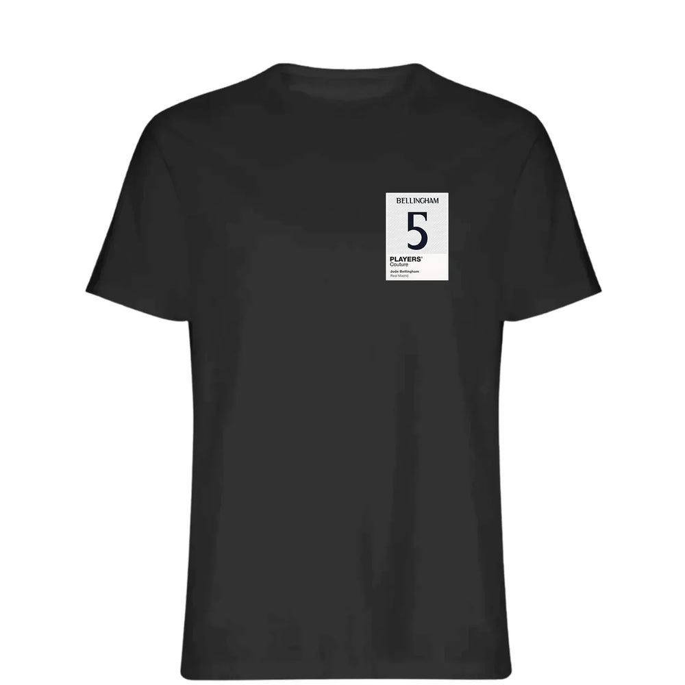 Jude Bellingham 5 Football t-shirt – black men's t-shirt featuring the Jude Bellingham 5 Football Players Couture logo