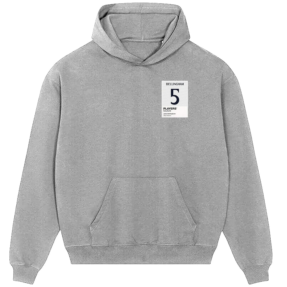 Jude Bellingham 5 Football hoodie – grey men's hoodie featuring the Jude Bellingham 5 Football Players Couture logo