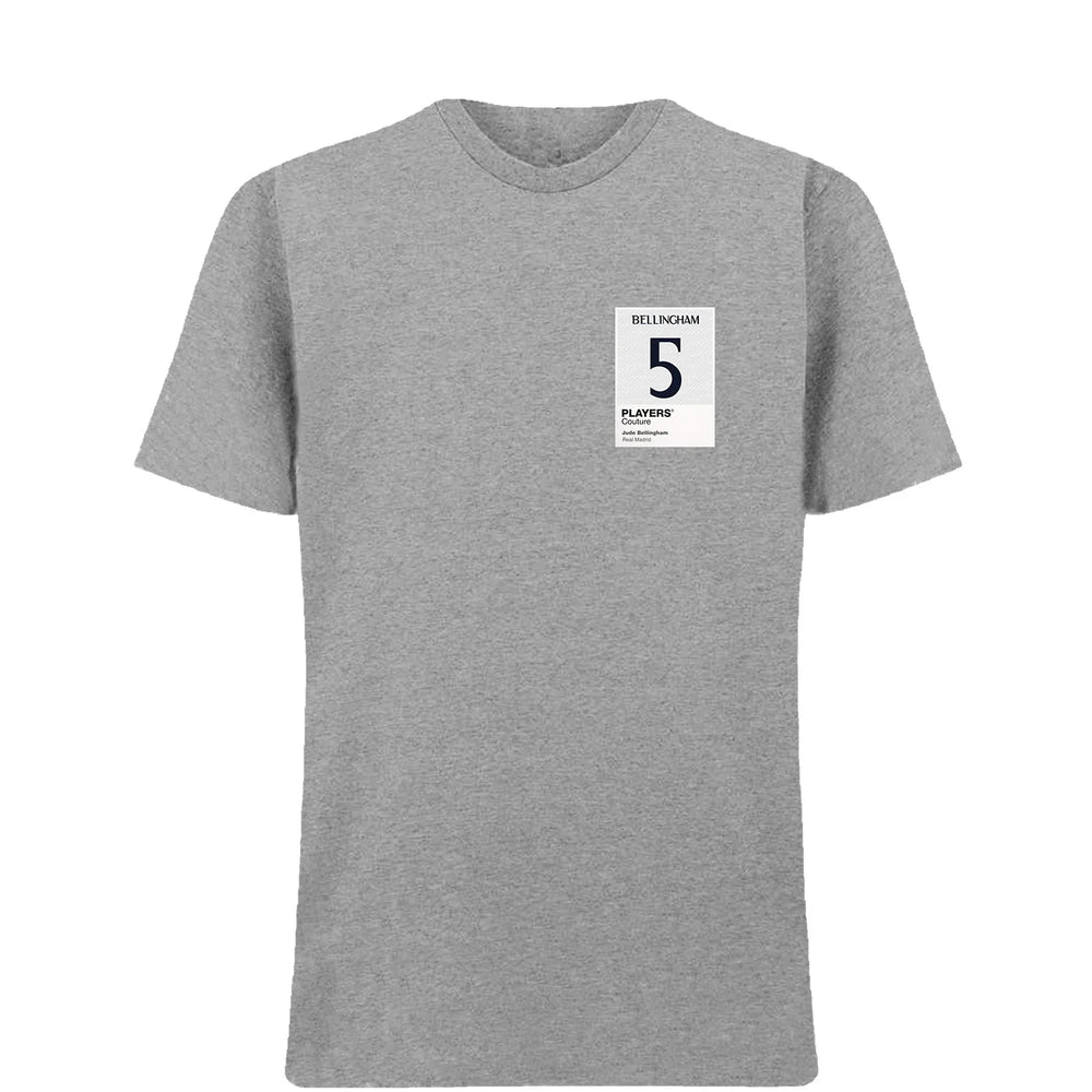 Jude Bellingham 5 Football t-shirt – grey men's t-shirt featuring the Jude Bellingham 5 Football Players Couture logo