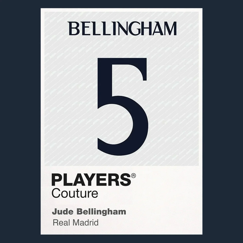 Jude Bellingham 5 Football Shirt Frame Men's Hoodie – navy close-up detail shot of the Jude Bellingham 5 Football Players