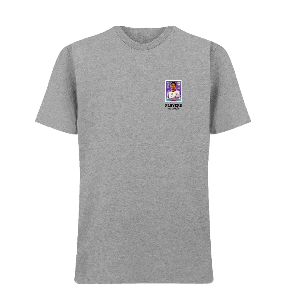 Jude Bellingham World Cup t-shirt – grey men's t-shirt featuring the Jude Bellingham World Cup Players Couture logo