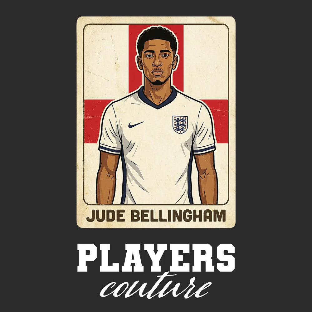 Jude Bellingham 2026 World Cup Sticker Men's T-Shirt – black close-up detail shot of the Jude Bellingham 2026 World Cup