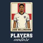 Jude Bellingham 2026 World Cup Sticker Men's T-Shirt – navy close-up detail shot of the Jude Bellingham 2026 World Cup