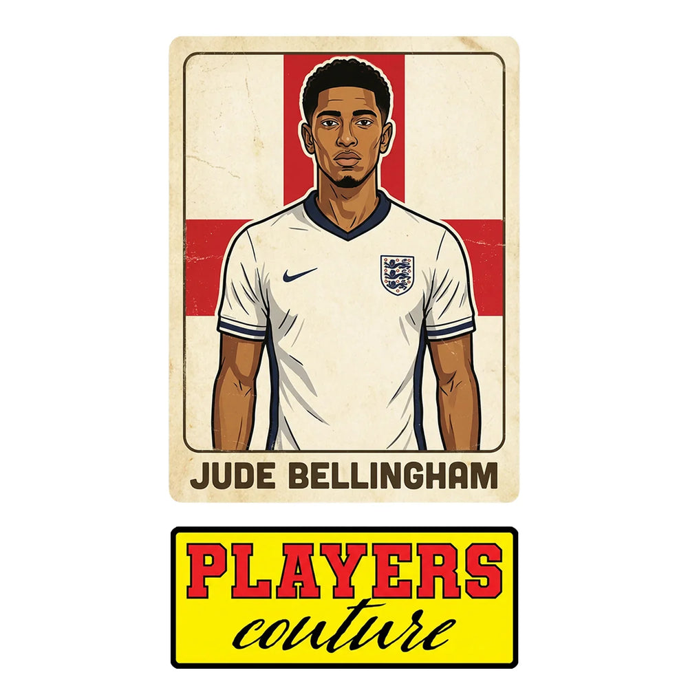 Jude Bellingham 2026 World Cup Sticker Men's T-Shirt – close-up detail shot of the Jude Bellingham 2026 World Cup Players