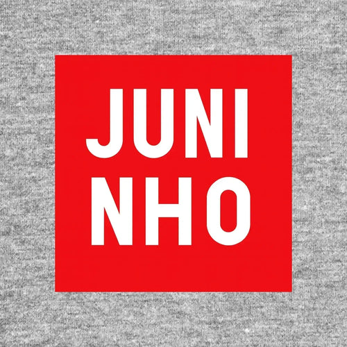 Juninho Logo Men's Hoodie – grey close-up detail shot of the Juninho Players Couture logo design