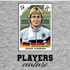 Jurgen Klinsmann World Cup Sticker Men's T-Shirt – grey close-up detail shot of the Jurgen Klinsmann World Cup Players